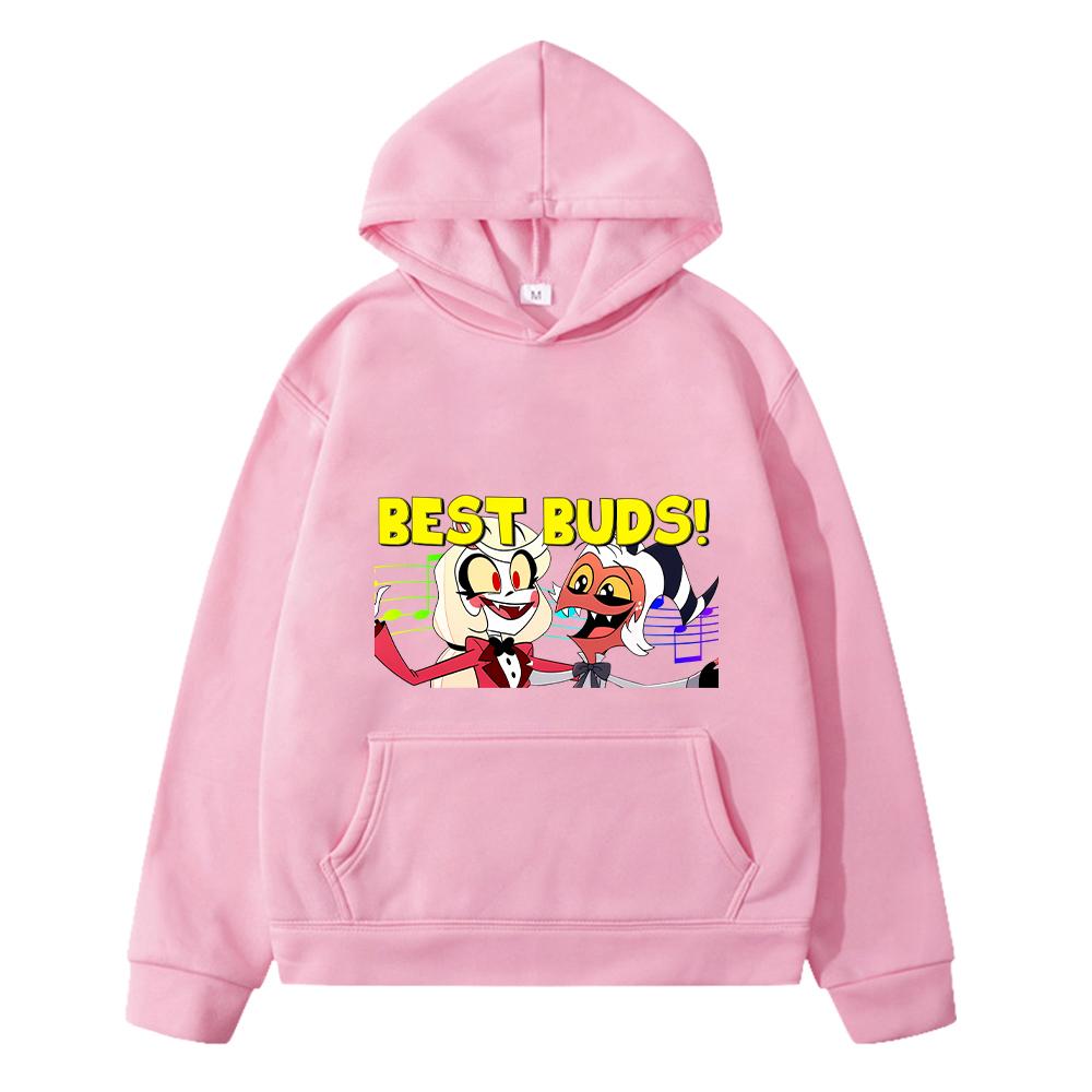 

helluva boss Autumn Print anime hoodie Fleece Jacket boys Comfortable Long hoodie sweatshirt Kawaii pullover kids clothes girls 130 розовый