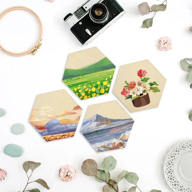 100pcs 5cm Unfinished Blank Hexagon Wood Pieces Slices Chips Embellishments for DIY Crafts, Home Decoration, Board Games