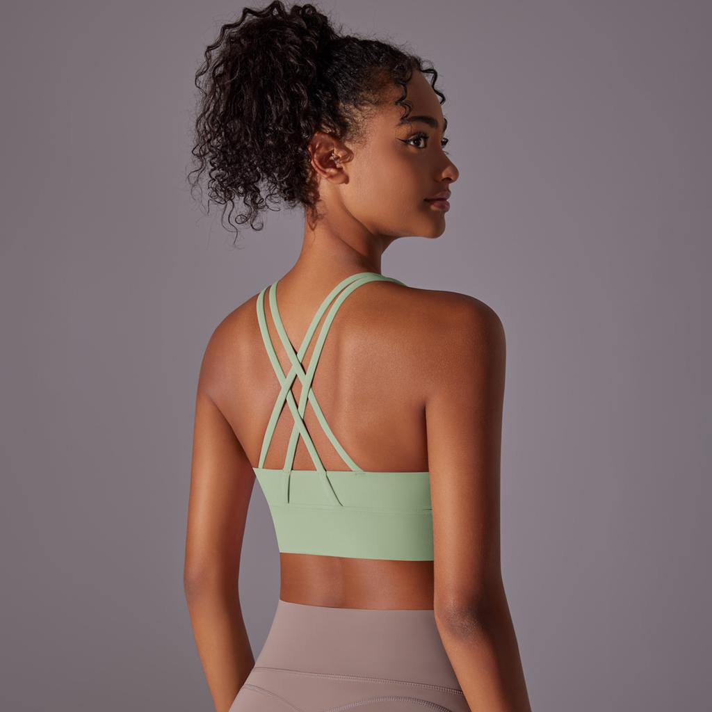 Naked Yoga Vest Women'S Cross Back Sports Bra Shock-Absorbing Gathering Seamless Cup Fitness Bra Women