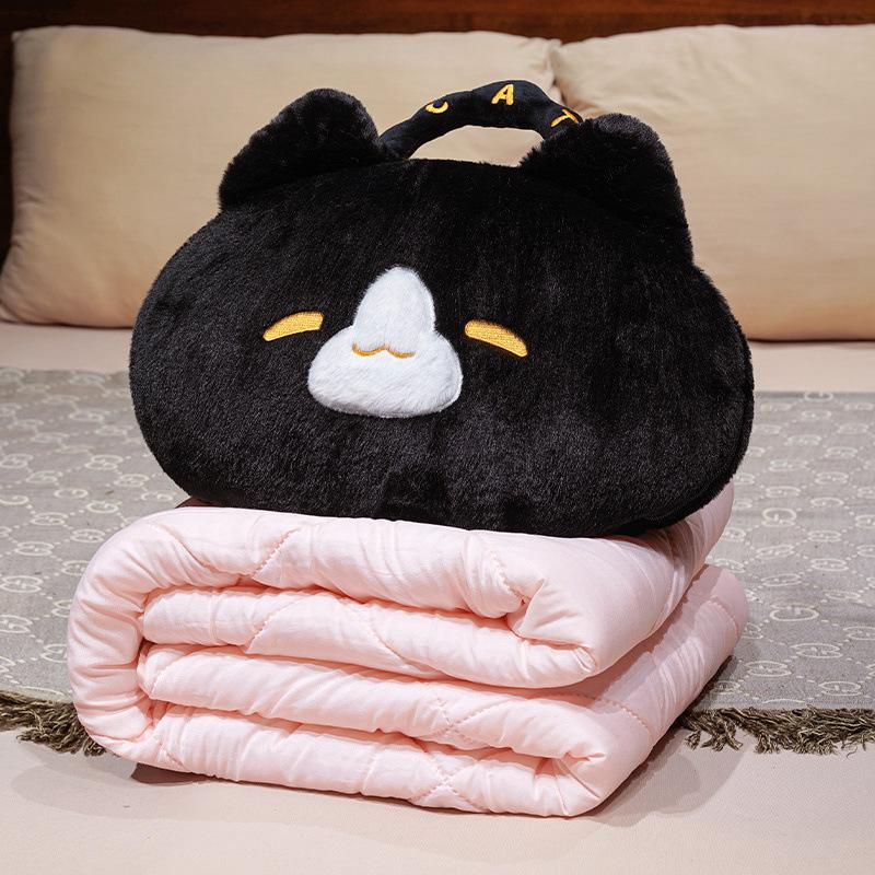 Cartoon Cat 2-in-1 Tote Pillow & Blanket for Car, Office, or Home