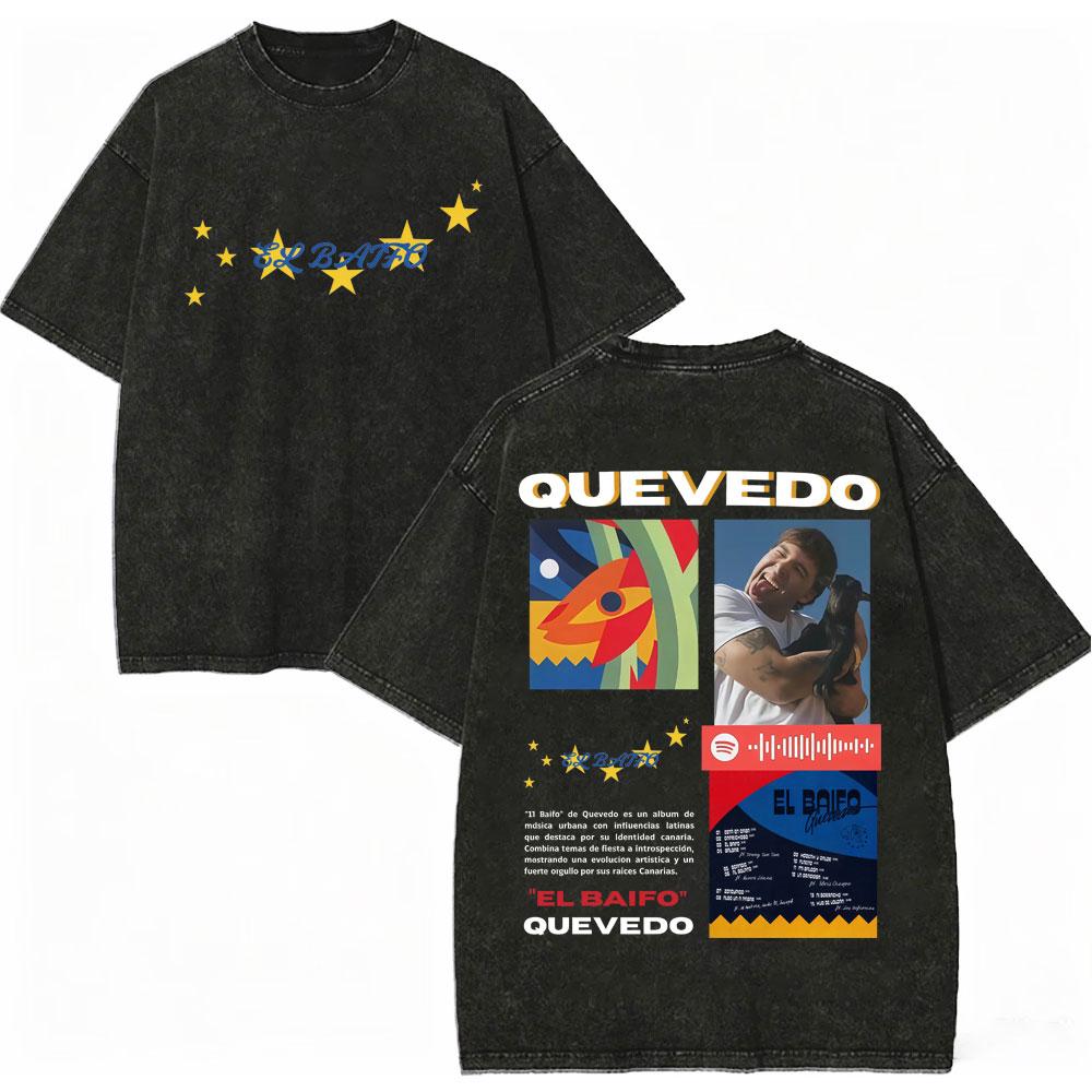 Vintage Washed Quevedo 2026 New Album El Baifo Tshirt High Street Fashion Trend Tshirts Men Women Casual Loose Cotton T Shirt
