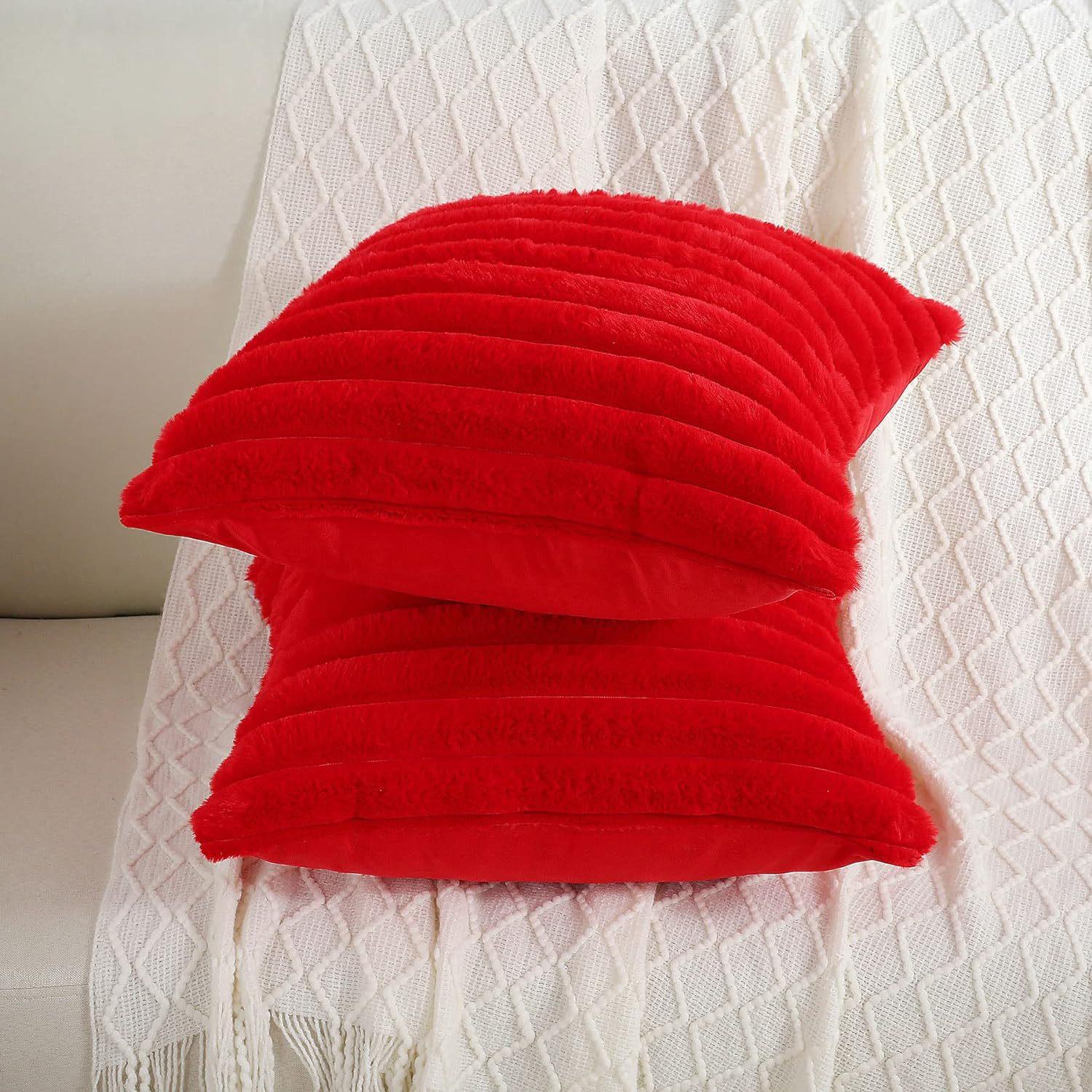 Наволочка Стиль кроличьего меха Однотонная Плюшевая с вертикальной полоской Скандинавская прямоугольная наволочка Наволочка 4040 1pc красный 790₽