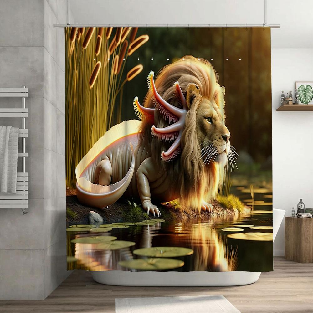 Fantasy Animal Shower Curtain 3D Printed Lion with Tentacles Bath Decorative Waterproof Home Decoration Customizable Size for Ba