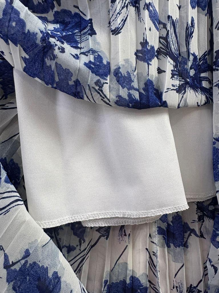 European & American Pleated Print Midi Skirt, Soft Chiffon Fabric, High Waist, Versatile Style