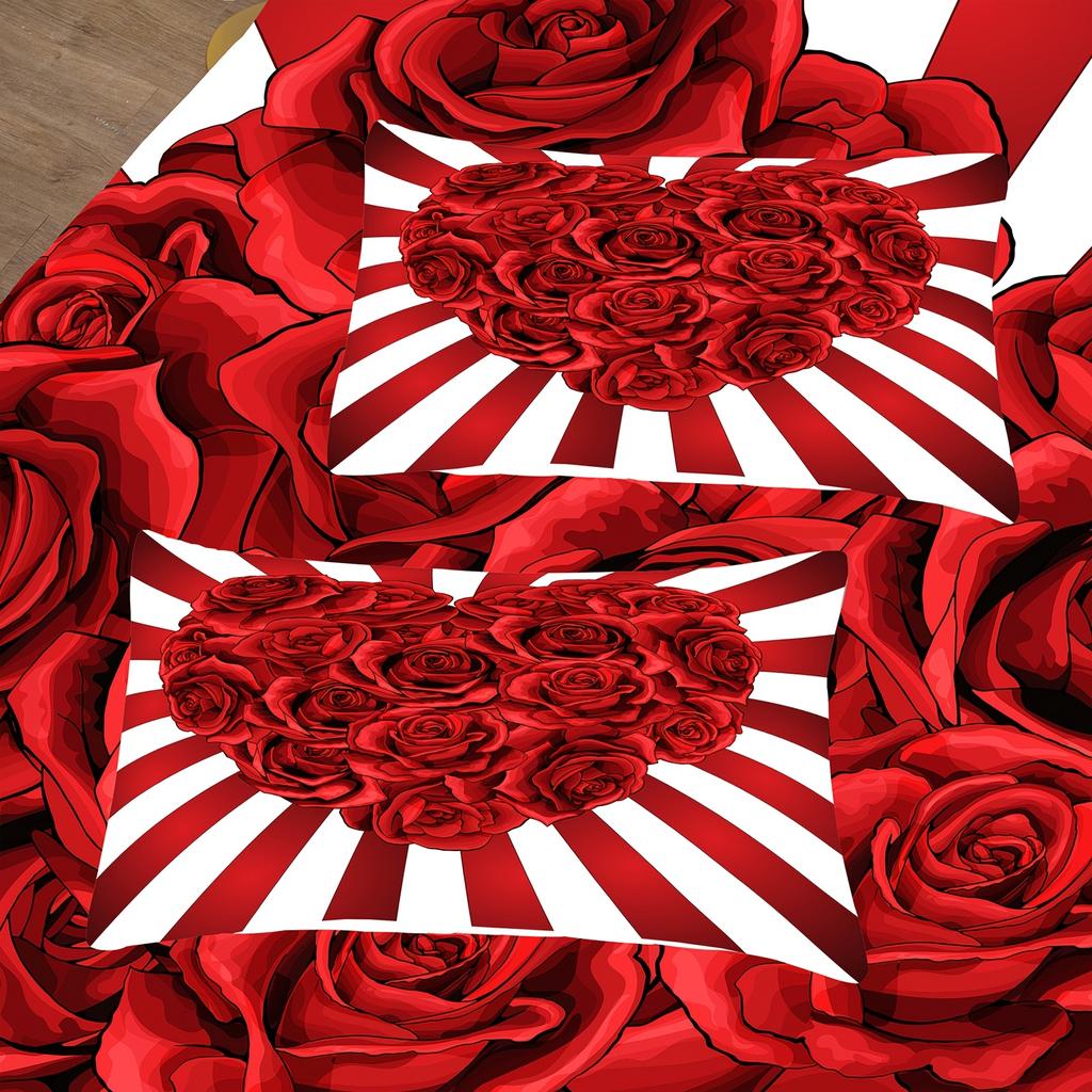 Romantic Red Love Heart Duvet Cover Set, Soft Comfortable Polyester Bedding With Digital Print, All-Season, Machine Washable