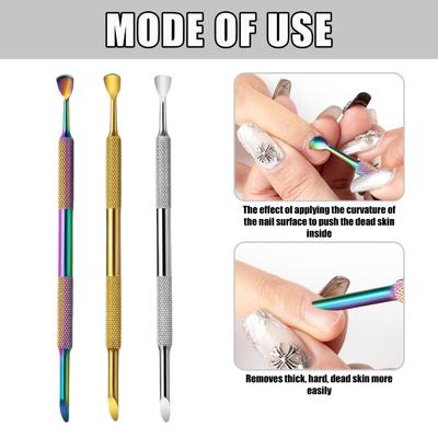 Spingipelle a Doppia Estremità Pulitore Cuticole Spingipelle Rimuovi Cuticole in Acciaio Inossidabile Strumento per Manicure Strumento per la Cura delle Unghie