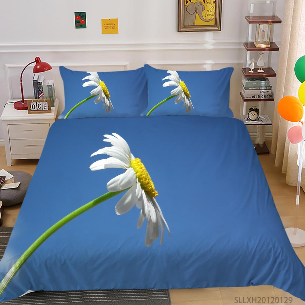 3D Printing Household Bedding Set Chrysanthemum Printing Pillowcase and Quilt Cover 2/3 Pieces of Plant Microfiber Comfortable Household Bedding