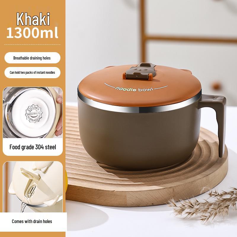 

Anti-scalding 304 Stainless Steel Noodle Bowl with Lid - Back-to-School Dormitory Lunch Box, Ins Style