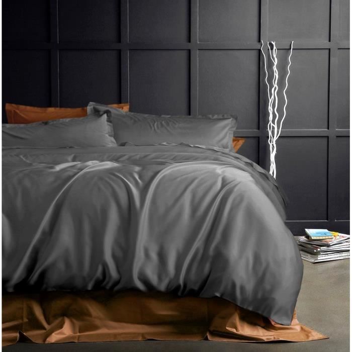 Housse de couette - Anthracite - 220x240 cm - 100% Coton - Lavable 40°C - Tissage serré