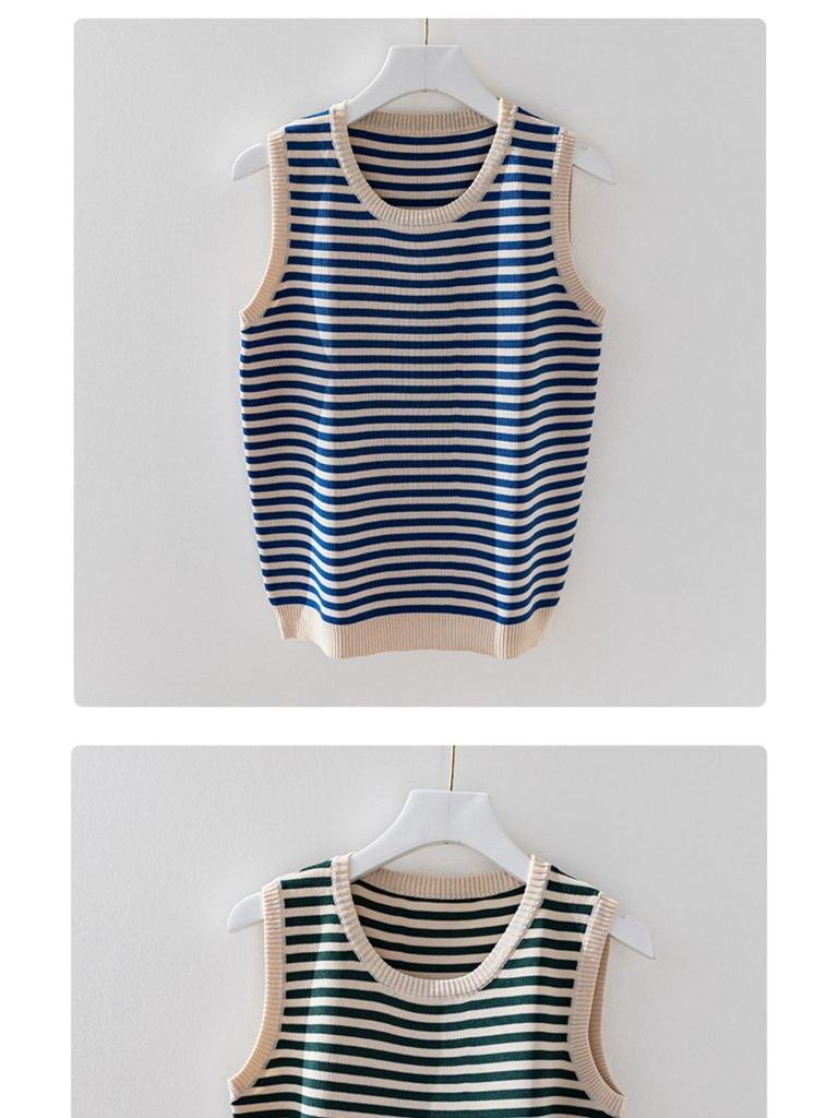 Women's Ice Silk Striped Knitted Strappy Tank Top
