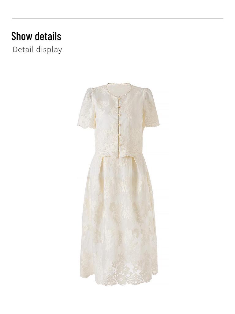 Tencel Cotton Short-Sleeved Embroidery Top + French Romantic Skirt Suit.