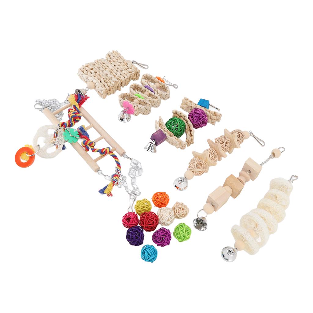 Bird Toys Colorful Climbing Bridge Parrots Swing Chewing Toy with Bell for Parakeets Cockatiels