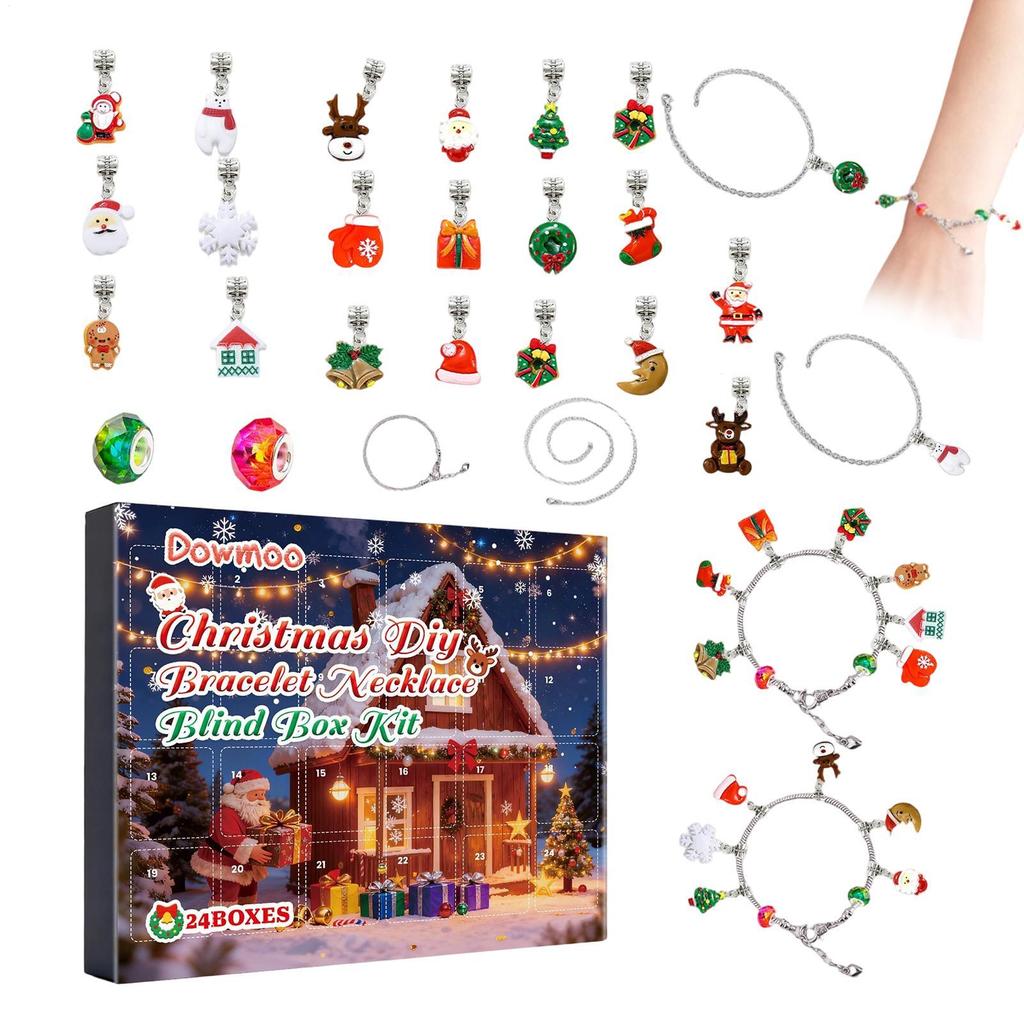 Christmas Advent Calendar Bracelets 24 Days Xmas Countdown Calendar Necklace Diy Jewelry Making Kit For Girl Gift