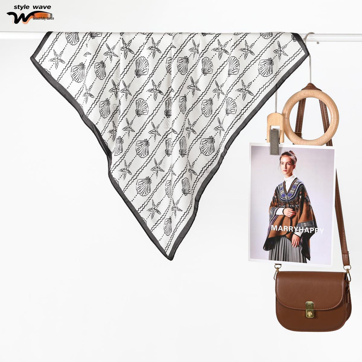 

Sea Salt Shell Print Faux Silk Square Scarf: Elegant, Versatile Shawl & Neck Tie 70x70 cm