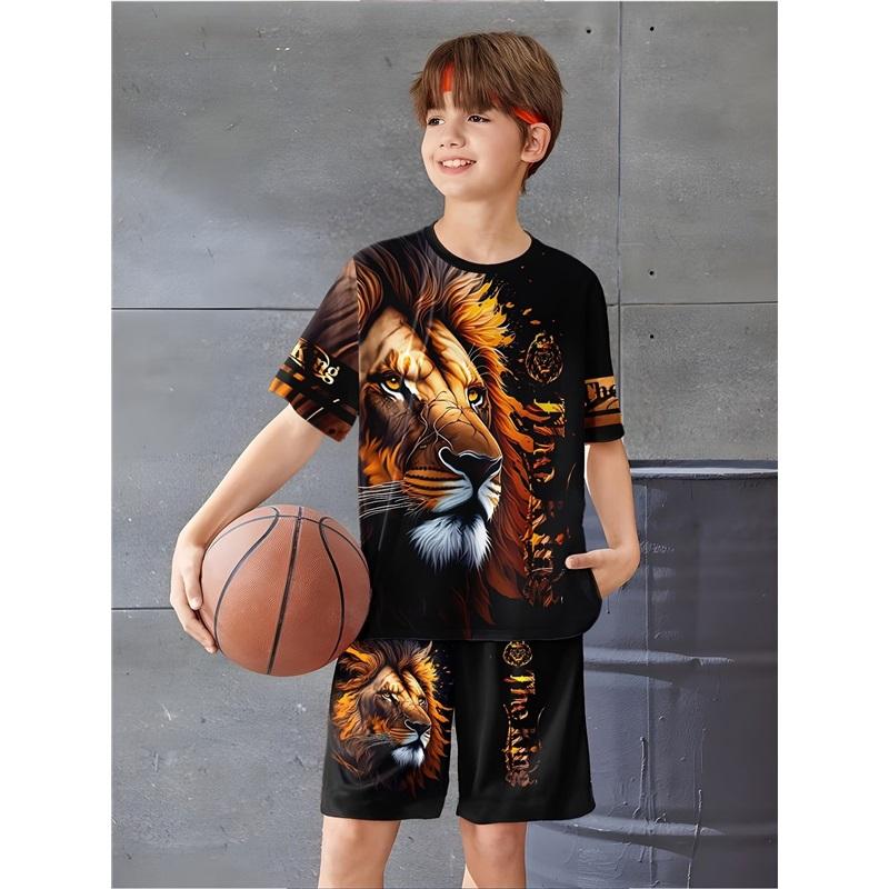 Children's Casual Set: Summer Boys' Fashionable Printed Short-Sleeve Shirt and Shorts Set