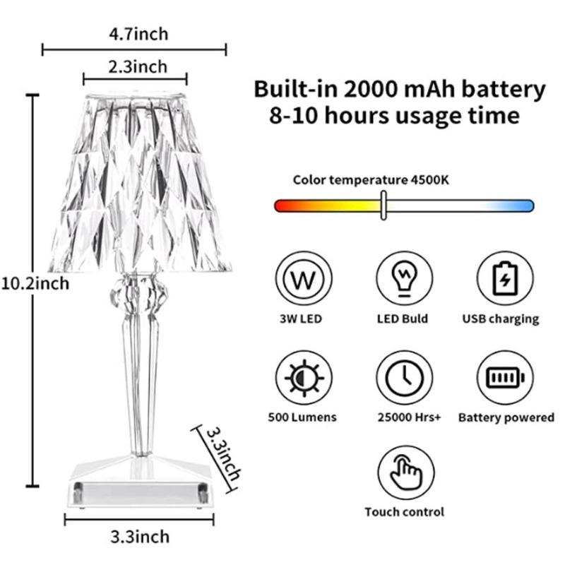 Luminária de mesa com diamante rgb, usb, sensor de toque, decoração acrílica, para quarto, bar, iluminação de cristal, presente, luz noturna led