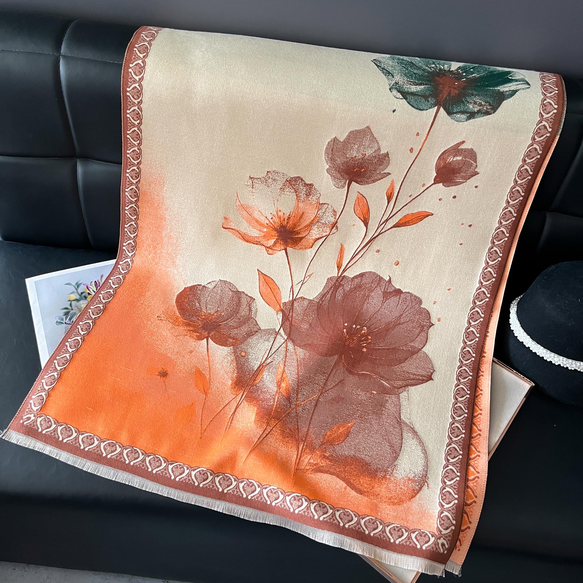 

Flower Print Thick Pashmina-Inspired Winter Warm Poncho Wrap With Echarpe Bandana Versatile Fashion Accessory For Cold Weather