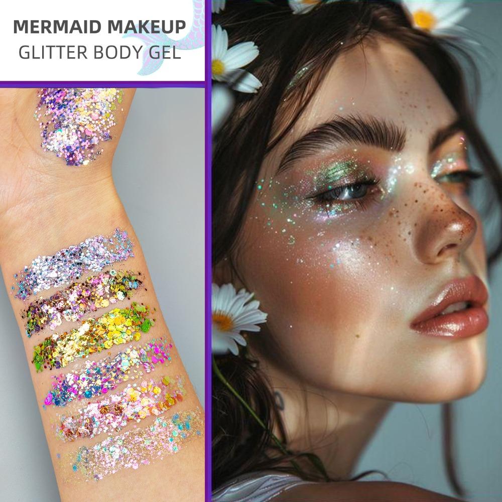 1 Bag Mermaid Gel Body Glitters Set Vibrant Sequin Mermaid Makeup Eye Shadow Ideal for Beach Party Looks Beach Make Up Wholesale