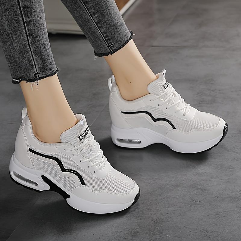 Comfortable Women s Geometric Color-Block Low-Top Sneakers Breathable Mesh Cushioned Comfort Shock Absorption Lace-Up Casual Shoes 35 белый 2767₽