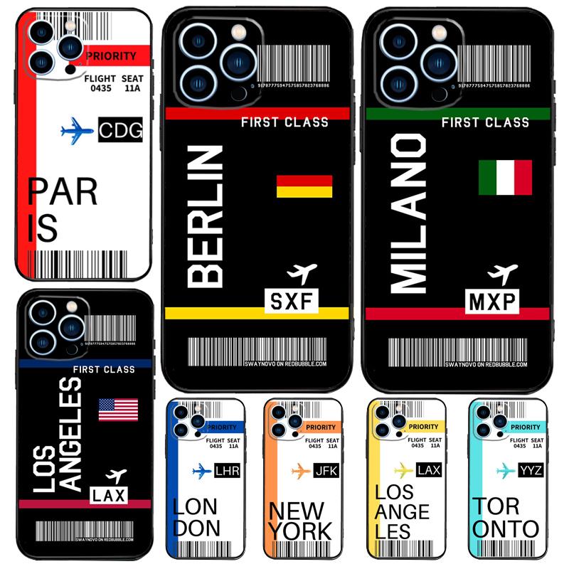 London Toronto Boarding Pass Case For iPhone 17 Pro Max 14 13 12 11 15 16 Pro Max mini 15 Plus 16e 17 Air Phone Cover