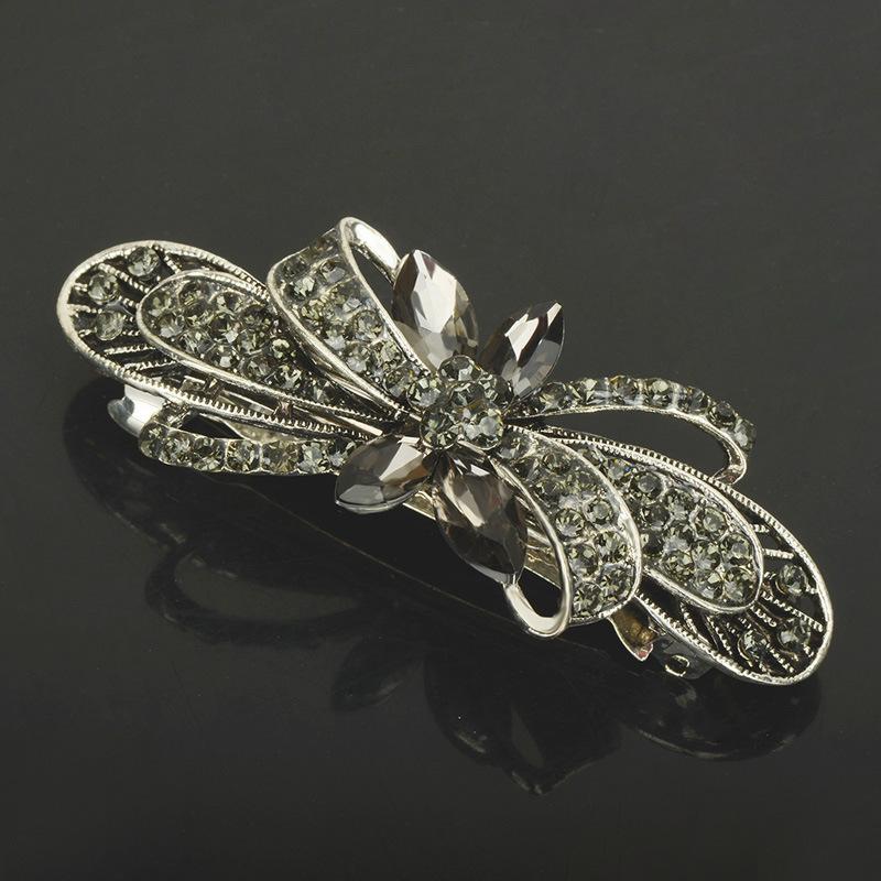 Clip de Primavera de Circonita Blanca Flor de Pedrería Brillante Clip Superior Clip Horizontal Elegante Adorno para el Cabello de Moda para Madres