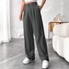 European & American Women's High-Waist Straight-Leg Business Casual Pants - Solid Color Draped Style (2026)