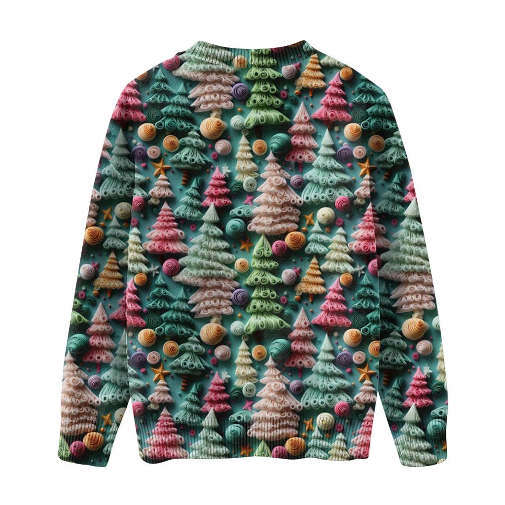 Ladies' Fashionable Casual Long Sleeved Christmas Printed Round Neck Knitted Yarn