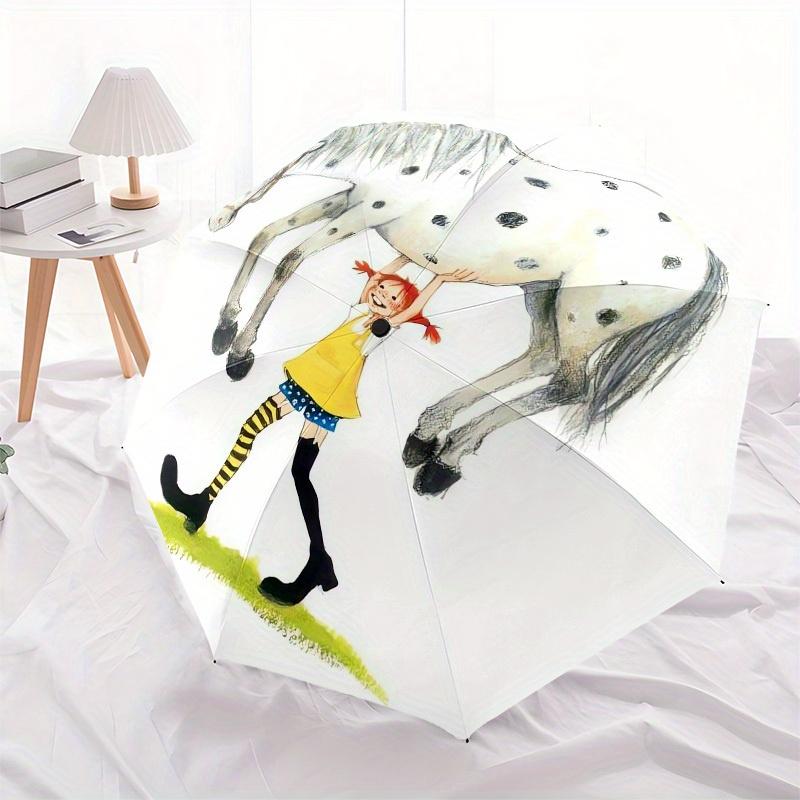 1pc Pippi Horse Themed High-quality Umbrella,Automatic Opening and Closing Umbrella,Multi-functional Umbrella G0811343