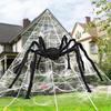 JOYFY Halloween 59‘’ Giant Spider with Spider Web Outside Decor Triangular Spiderweb 16.4 X 15.7 Ft and Stretchy Cobweb 100g
