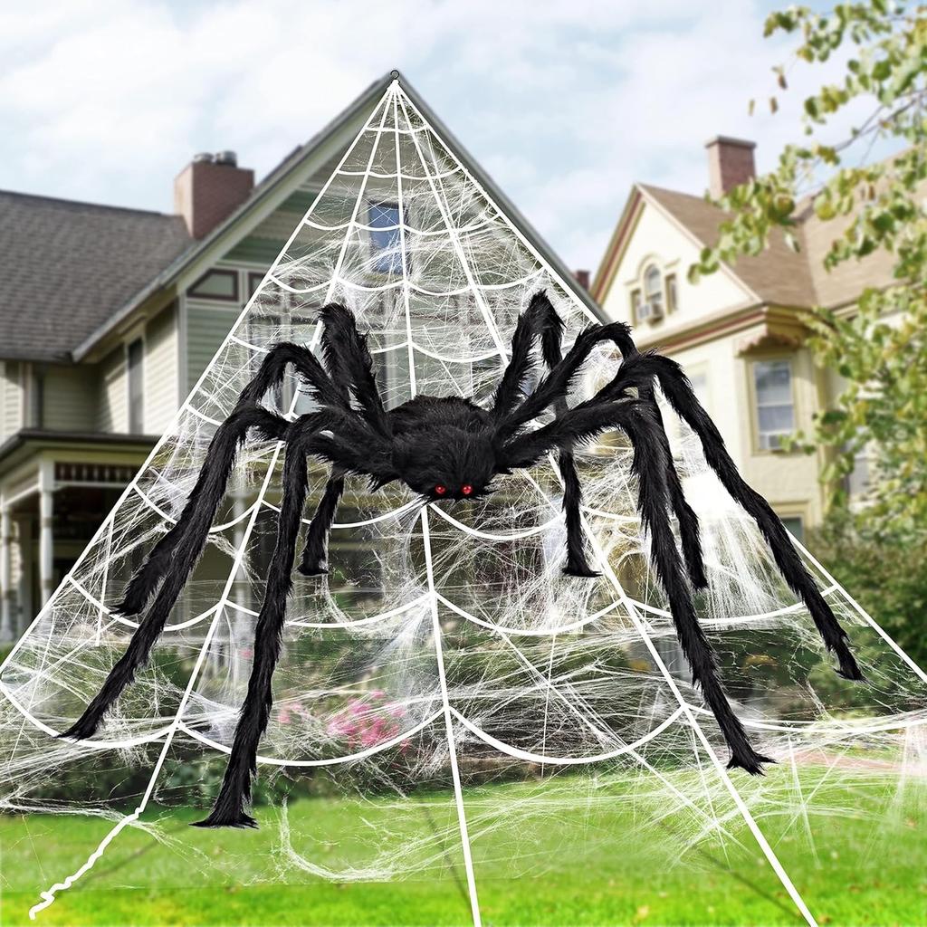Halloween Giant Spider Web Outside Decor Triangular Spiderweb Stretchy Cobweb JOYFY 59 with 16.4 X 15.7 Ft and 100g Entertaining Play Safe Fun