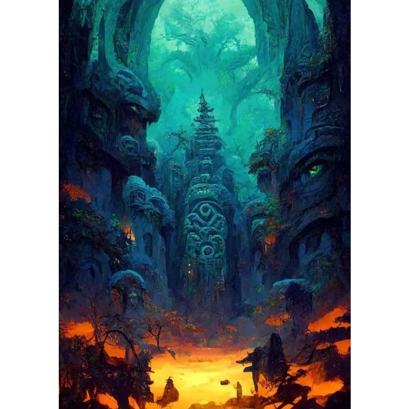Surrealism Fantasy World Magic Skeleton Castle Poster and Prints Canvas Painting Wall Art Pictures for Room Home Decor Gift