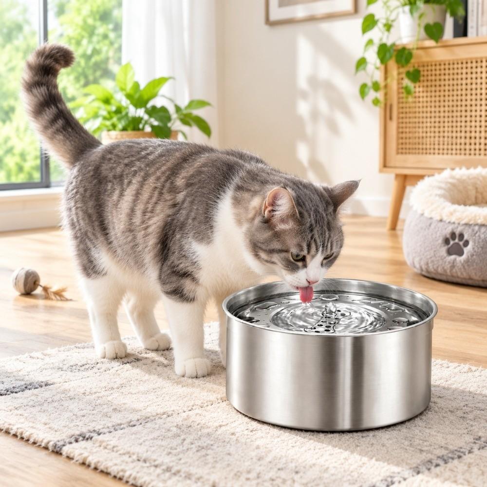 Stainless Steel Cat Water Bowl 1.2/3.2 L Pet Water Feeder Durable Dog Water Dispenser Home Use