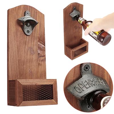 Bottle Counter Opener Wooden Wall Mounted Bottle Opener Creativity Beer Glass Bottle Opener Household Kitchen Bar Tools