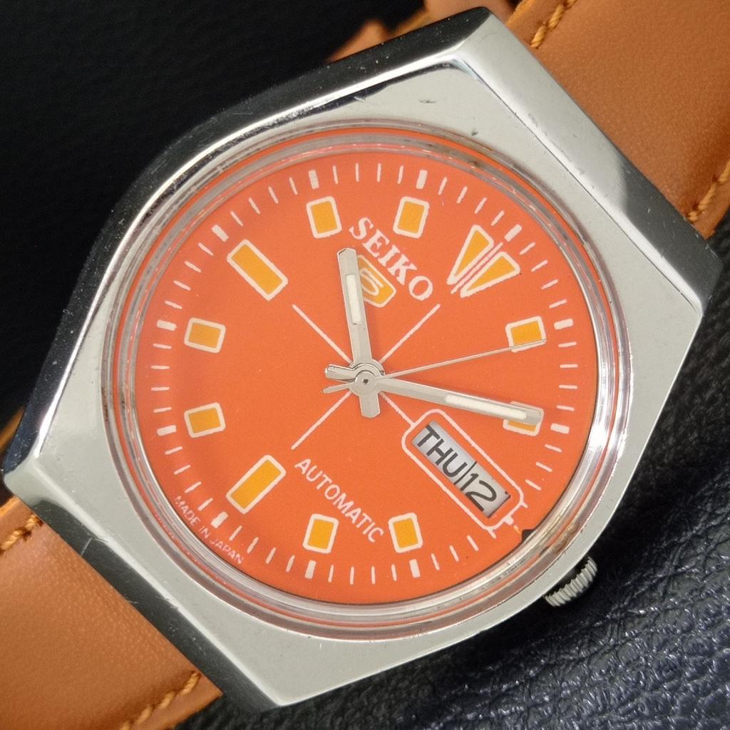 

SEIKO 5 AUTOMATIC JAPAN 6309A MENS VINTAGE ORANGE COLOR DIAL WATCH a702723-1 R210-a702723