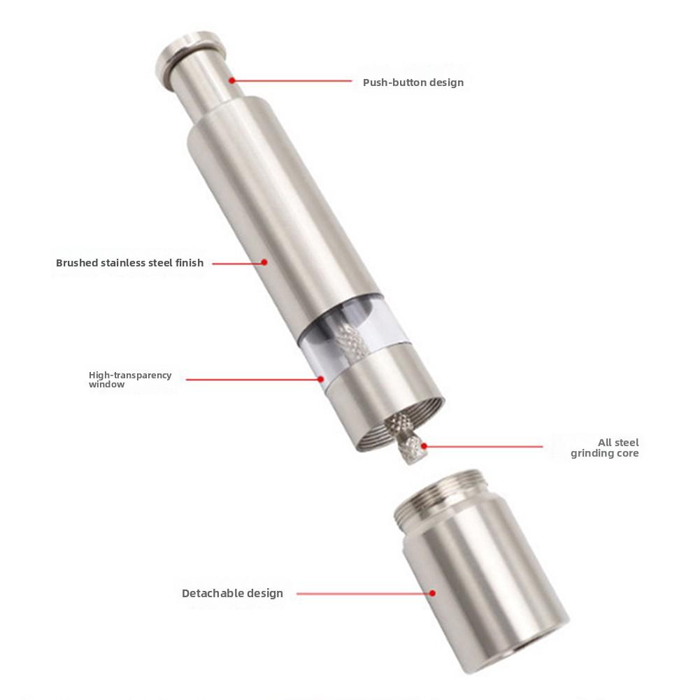 2-in-1 Pfeffer-/Salzmühle Edelstahl Kleine Pfeffermühle Küche Premium Manuell Drucktyp Gewürzmühle Küchengerät