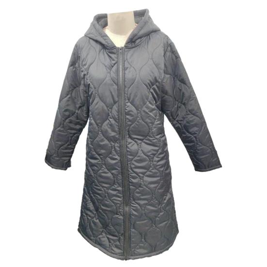 Long Quilted Puffer Jacket for Women Casual Lightweight Zip Up Hooded Coat Winter Knee Length Padded Outerwear