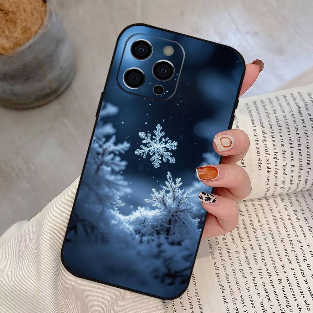 Beautiful Snowflak Phone Case For iPhone 17, 16,15,14,13,12,11 Plus,Pro Max, Others Soft Black Cover