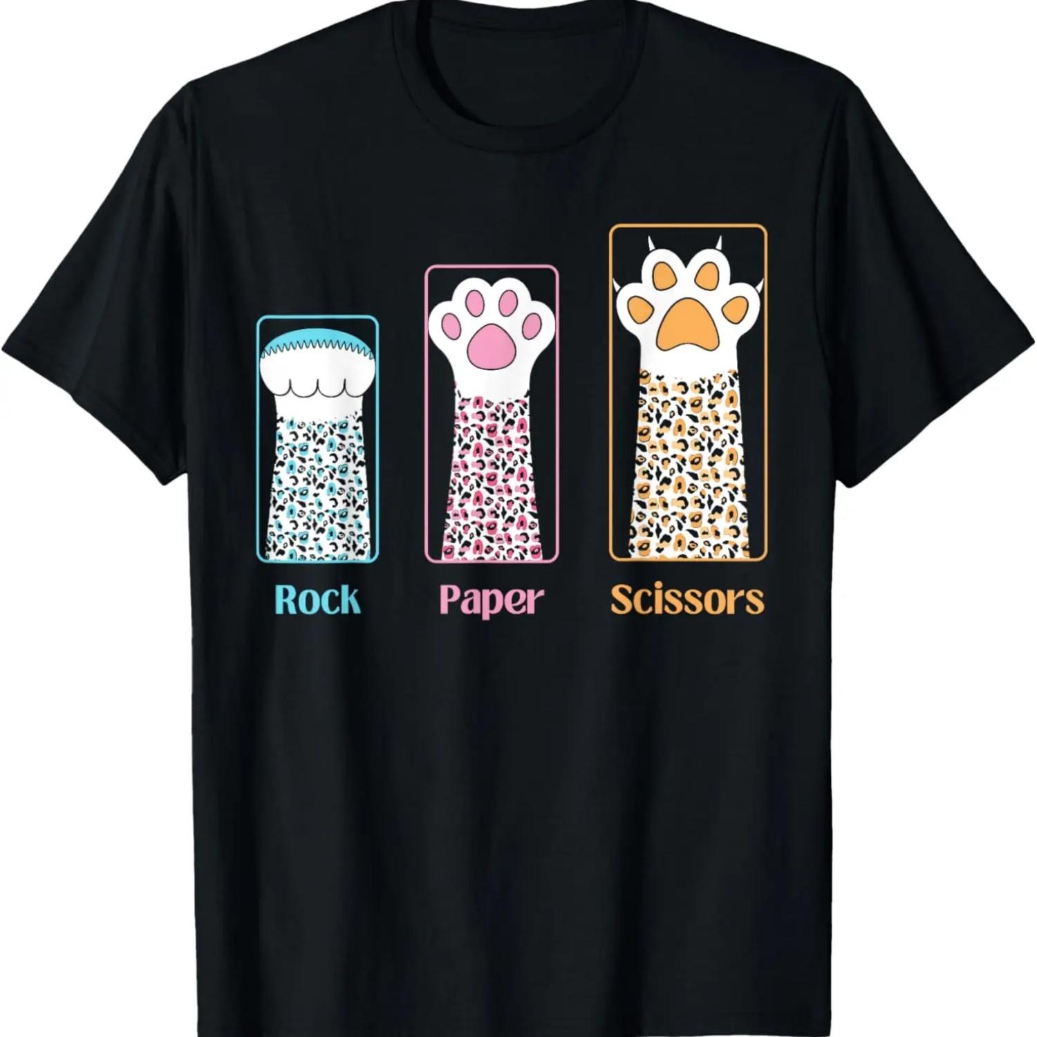 Funny Rock Paper Scissors Leopard Cat Paw T-Shirt S