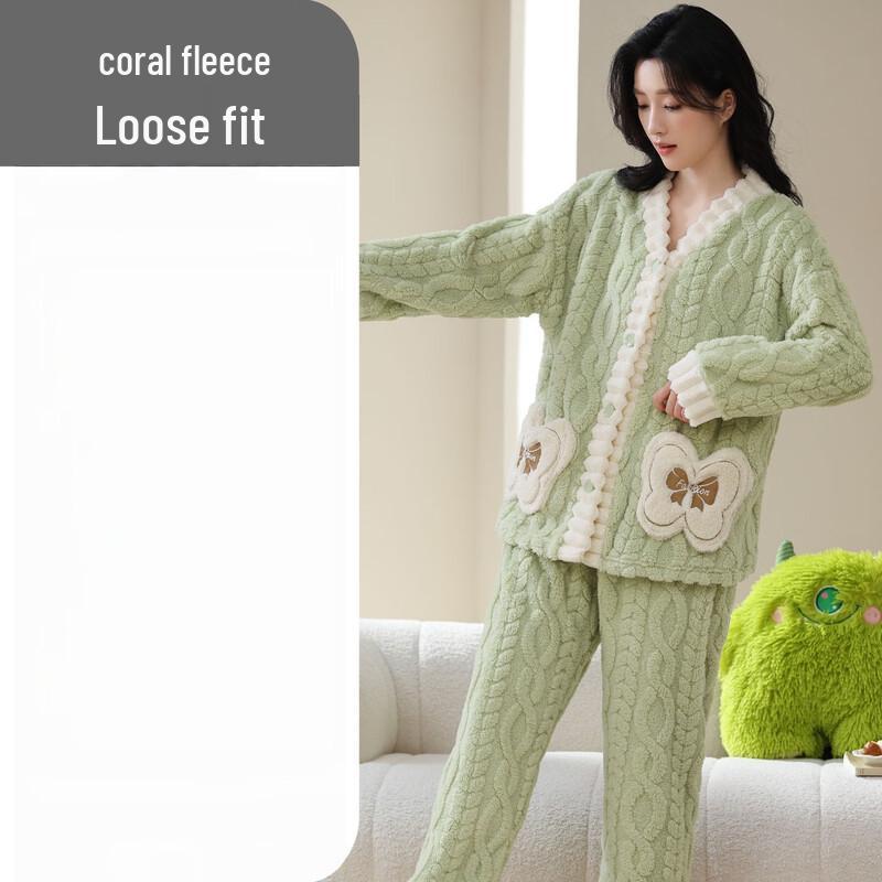 Женский плюшевый коралловый флисовый кардиган и комплект пижамы OEING XXL