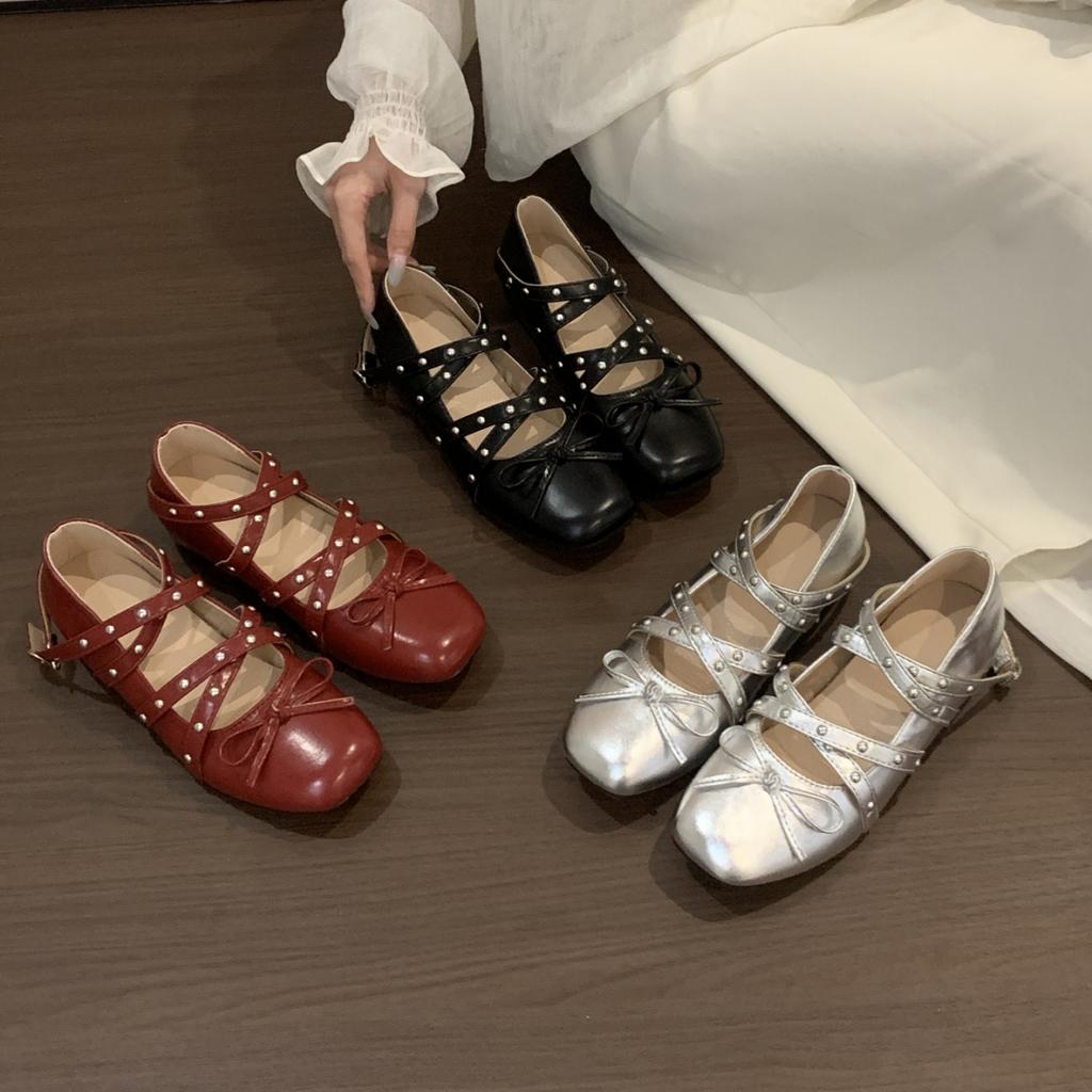 Fashion Summer New Style Popular Butterfly-knot Flats Mary Janes Women Comfort Soft Sole Ladies Elegnat Square Toe Dress Ballets Shoes