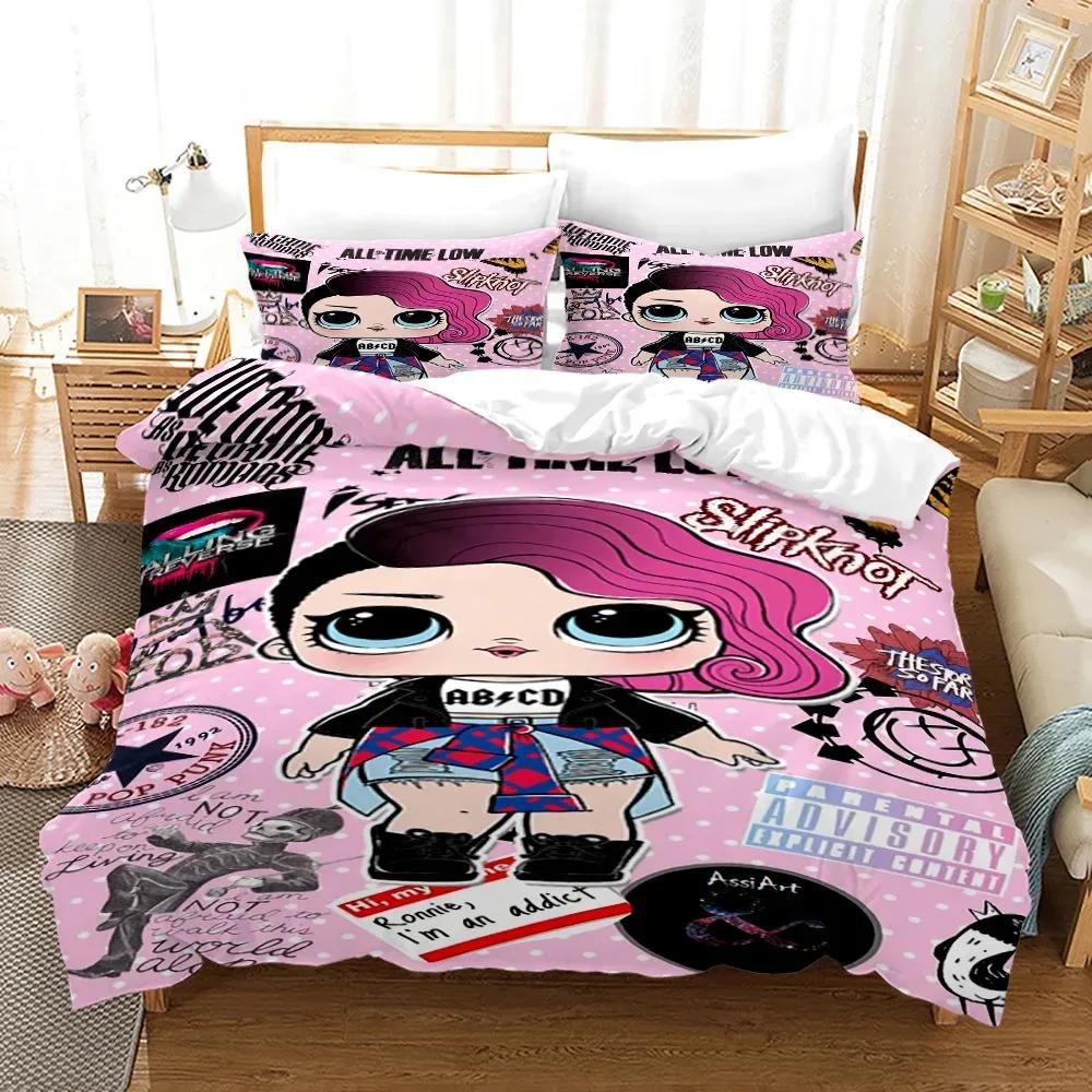 Anime Pink Doll 3PCS Single-sided Printed Series BeddingSet Duvet Set Comfortable Breathable Cover Sets Sheet Bedspreads