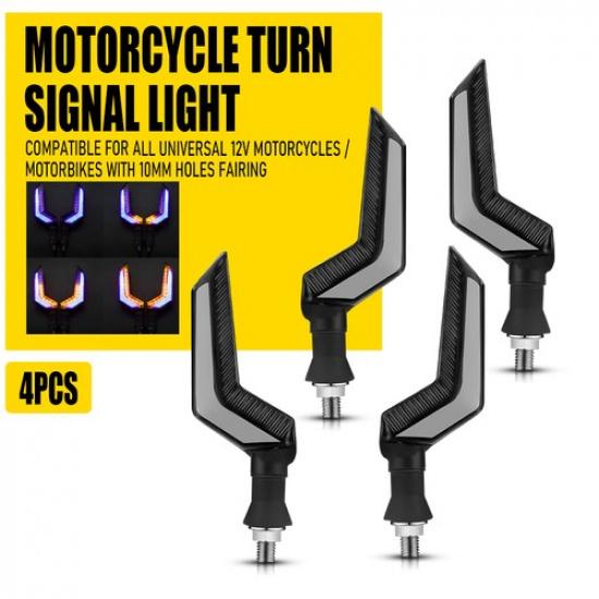 4x Motorcycle Flowing LED Turn Signal Light Indicator Blue Running Daytime Lamp