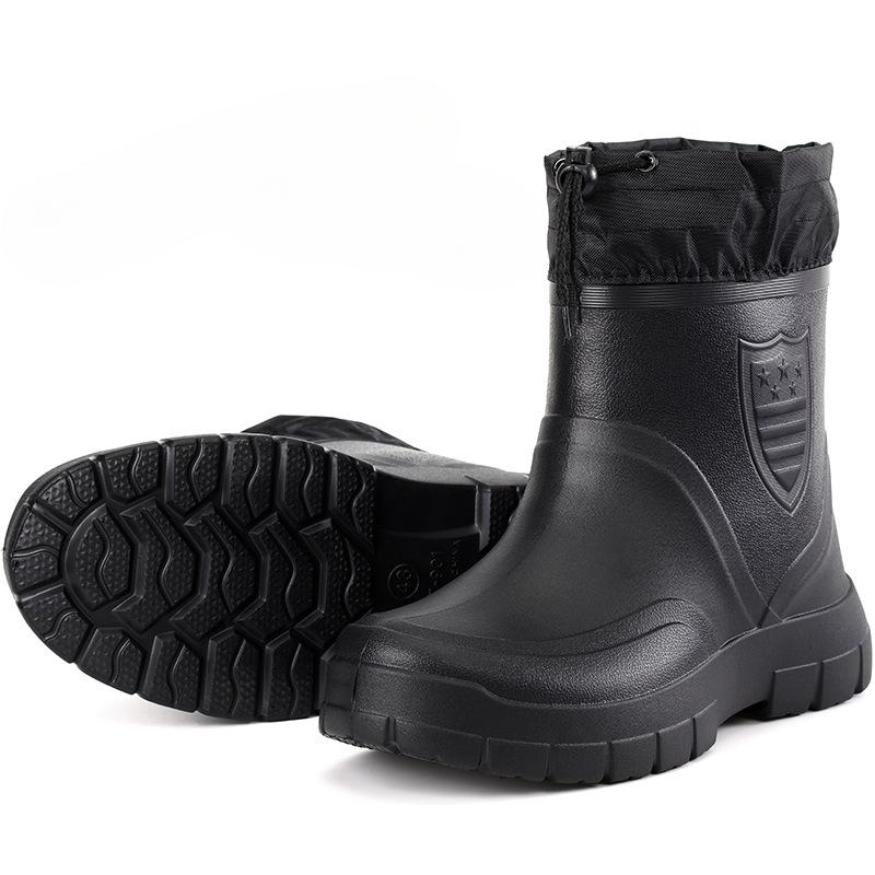 Versatile Men's Rain Boots Waterproof Outdoor Lightweight Shoe Velvet Fashion Short Boot Casual Comfort Male Water Shoes