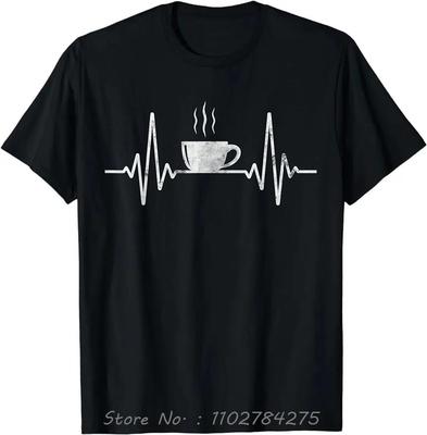Lustiger Herzschlag Kaffee Herrenbekleidung Tasse Frequenz Übergroßes T-Shirt Ropa Mujer T-Shirts Baumwoll-T-Shirt Mode Fitness T-Shirt
