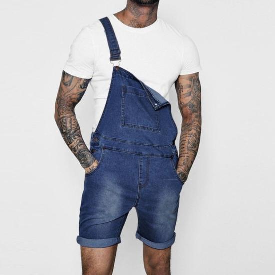 Denim Overall Shorts Solid Color Shoulder Straps Summer Hip Hop Adjustable Short Jean