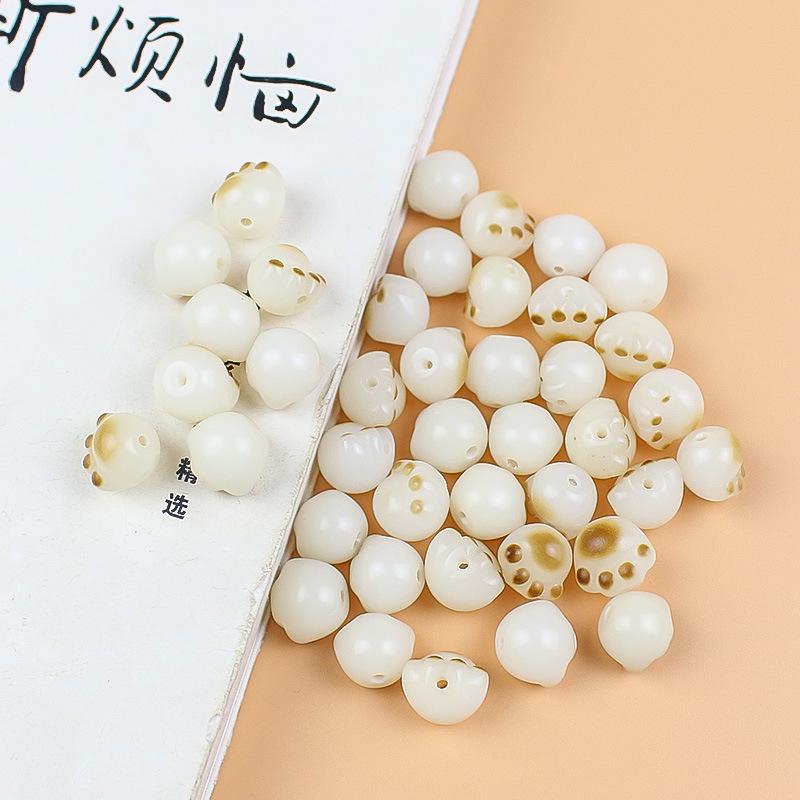 Charcoal-Grilled Cat Paw White Jade Bodhi Bead Bracelet for DIY Beading & Accessories