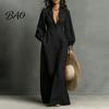 Women Casual Dress Button Front Shirt Dress, Long Sleeve Turn-down Collar Dresses Solid Color Cinched Waist for Daily Office Collared Style