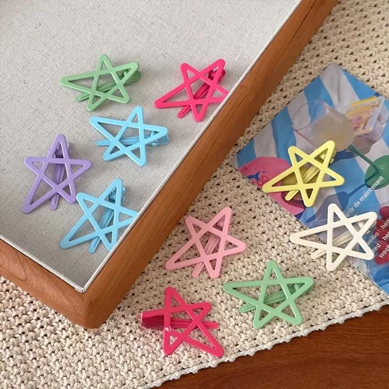 2pcs Candy Color Metal Star Hair Side Clips Hairpins Girls Sweet Colorful Barrettes for Baby Cute Children Styling Accessories