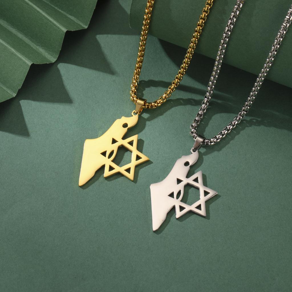 Collar Colgante Mapa de Israel Jeshayuan para Mujer Estrella Hexagrama Acero Inoxidable Colgante Símbolos Je Joyería Religiosa para Hombre