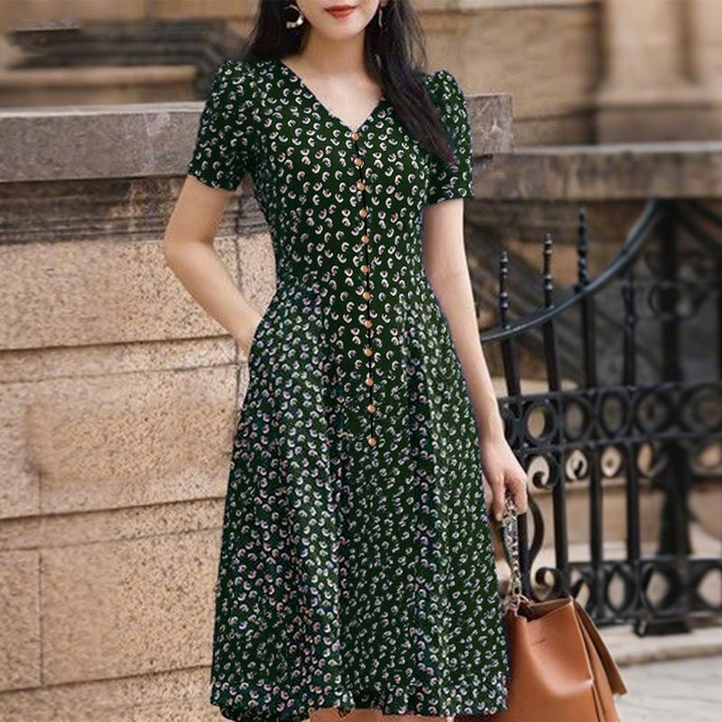 

ZANZEA Женское повседневное летнее платье с V-образным вырезом и коротким рукавом с принтом 2XL